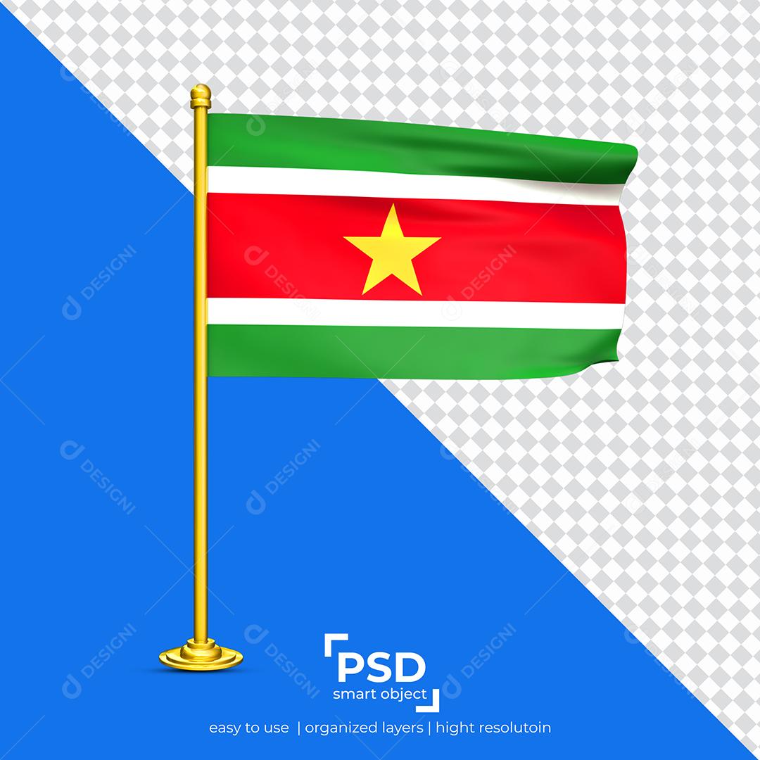 Bandeira de Suriname Elemento 3D Para Composição PSD