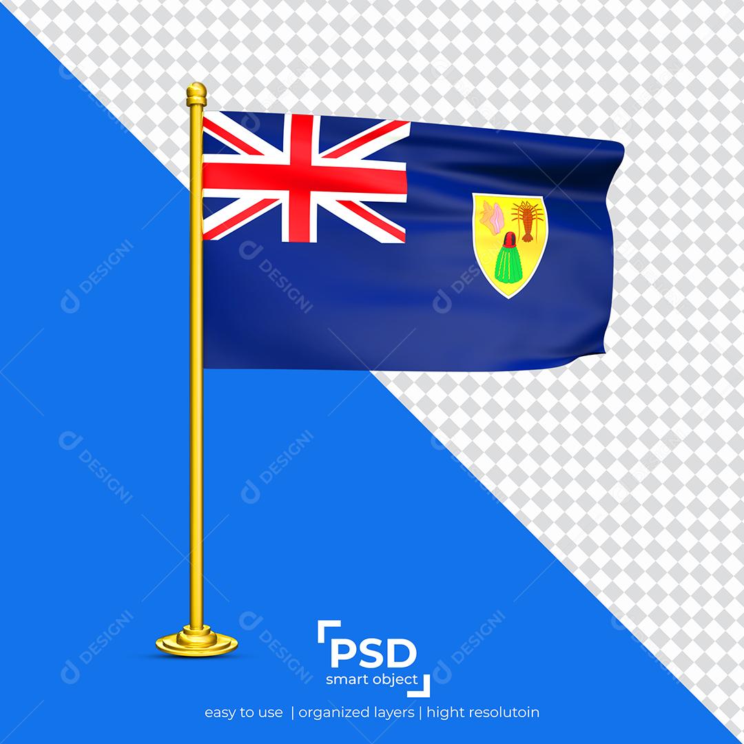 Bandeira dos Turks e Caicos Elemento 3D Para Composição PSD