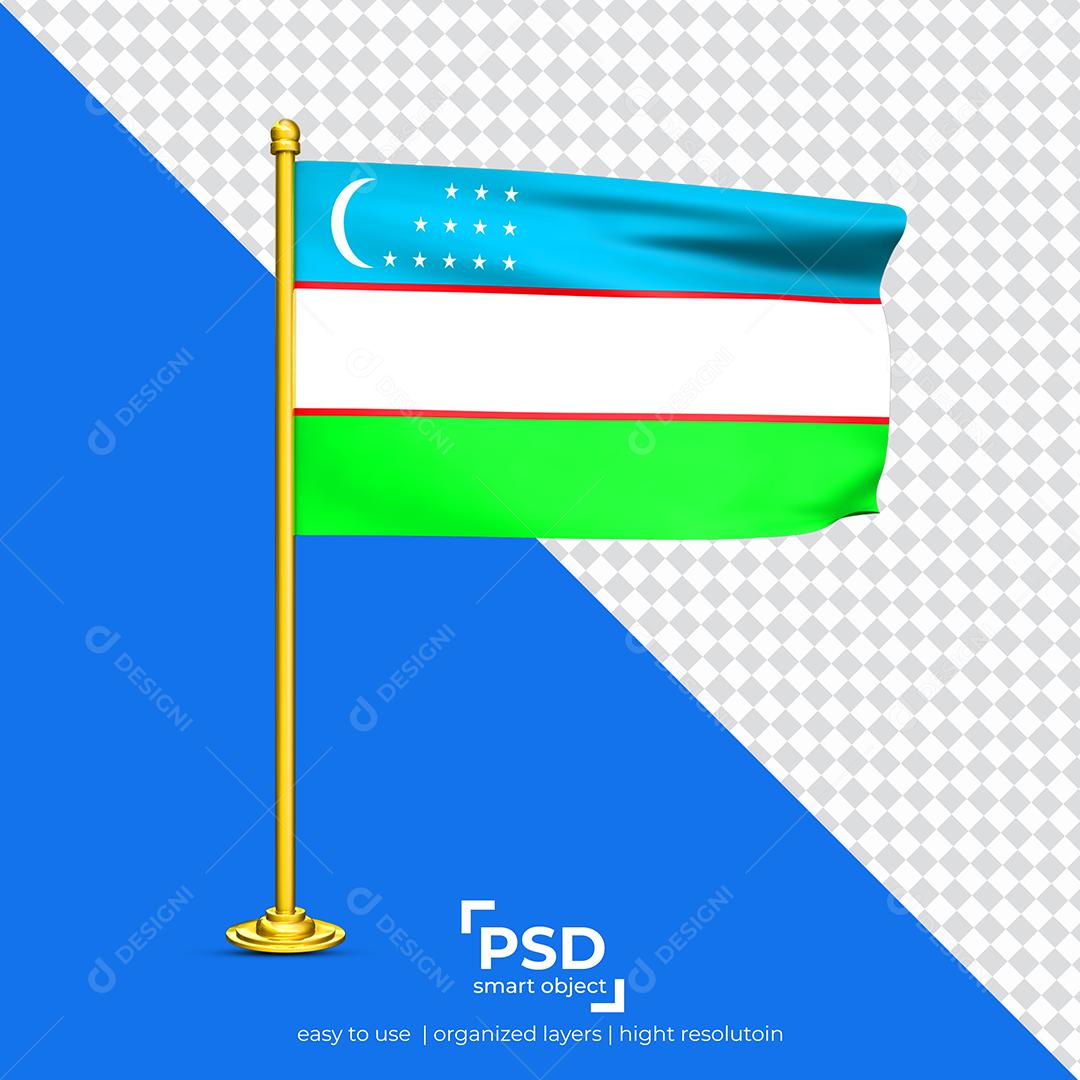 Bandeira do Uzbequistão Elemento 3D Para Composição PSD