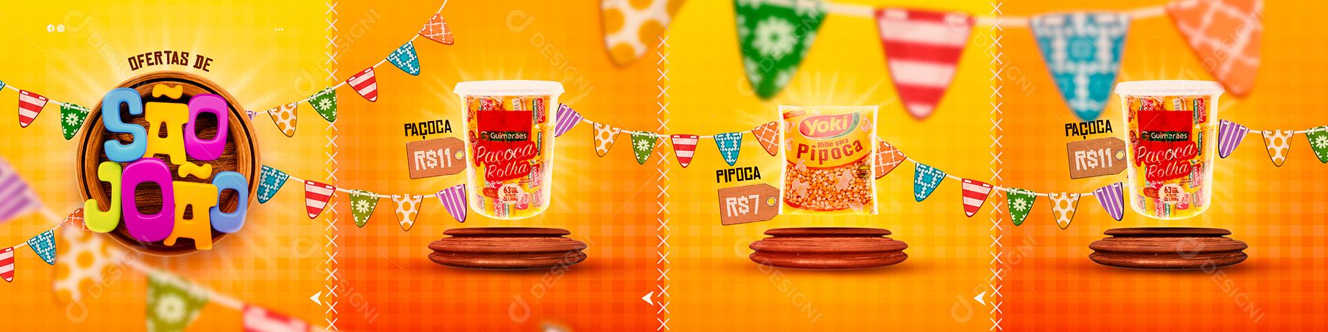 Social Media Carrossel Ofertas de São João Produtos Supermercados PSD Editável