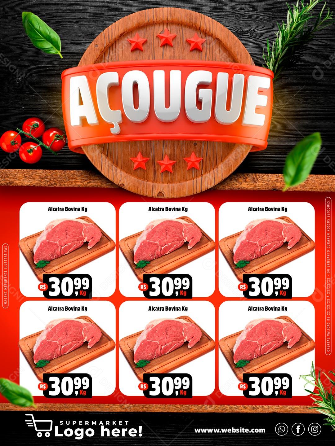 Encarte  Açougue Cardápio  De Carnes Social Media PSD Editável