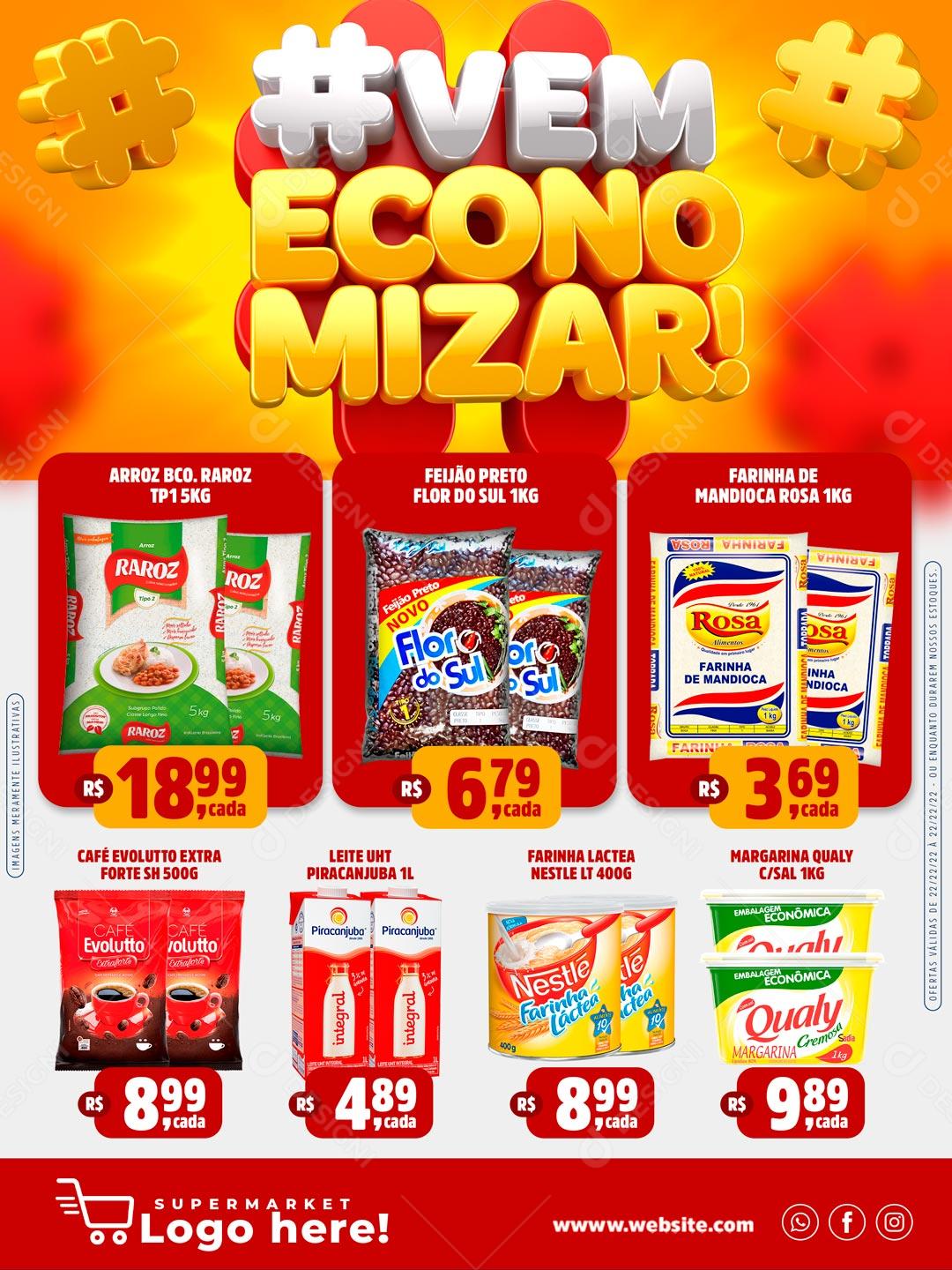 Encarte Produtos Supermercados #vem Economizar Vermelho Social Media PSD Editável