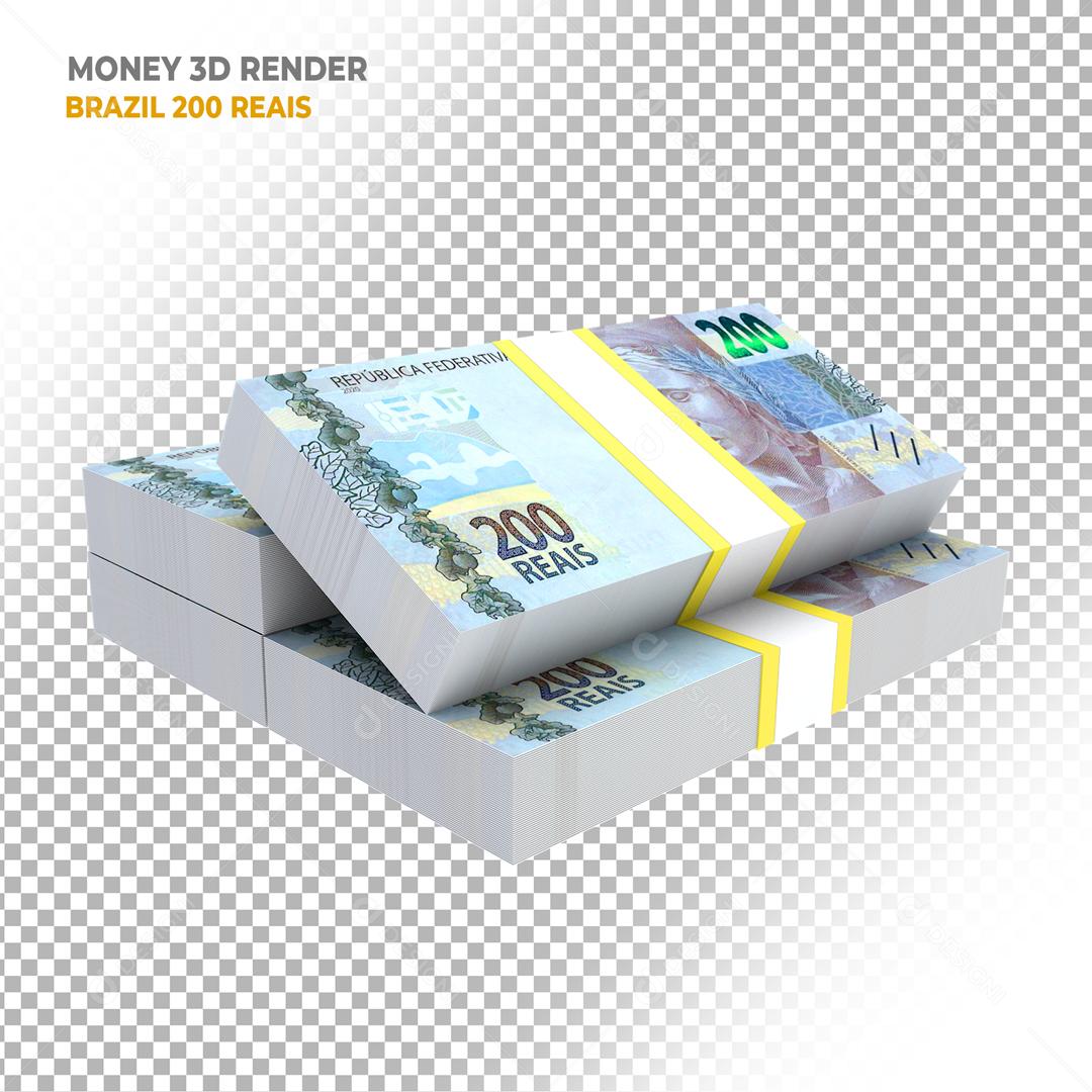 Quatro Maço de Notas de 200 Reais Elemento 3D Para Composição PSD