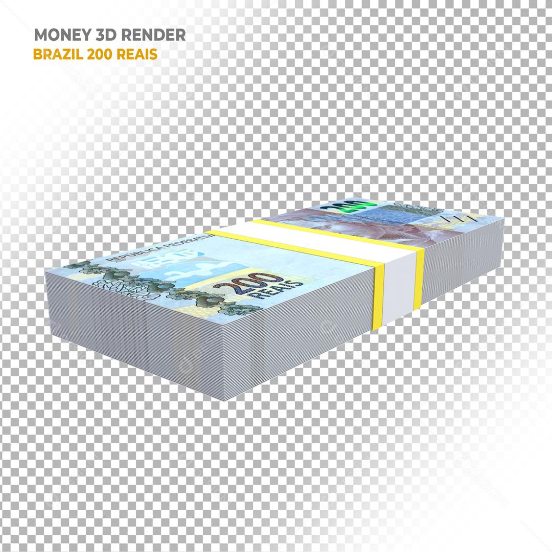 Um Maço de Notas de 200 Reais Elemento 3D Para Composição PSD