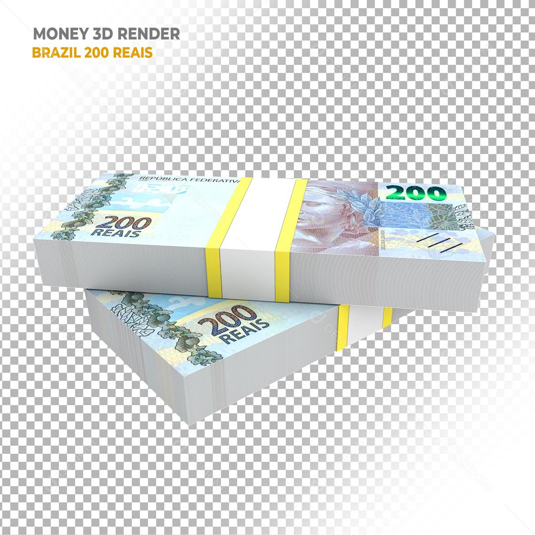 Dois Maço de Notas de 200 Reais Elemento 3D Para Composição PSD
