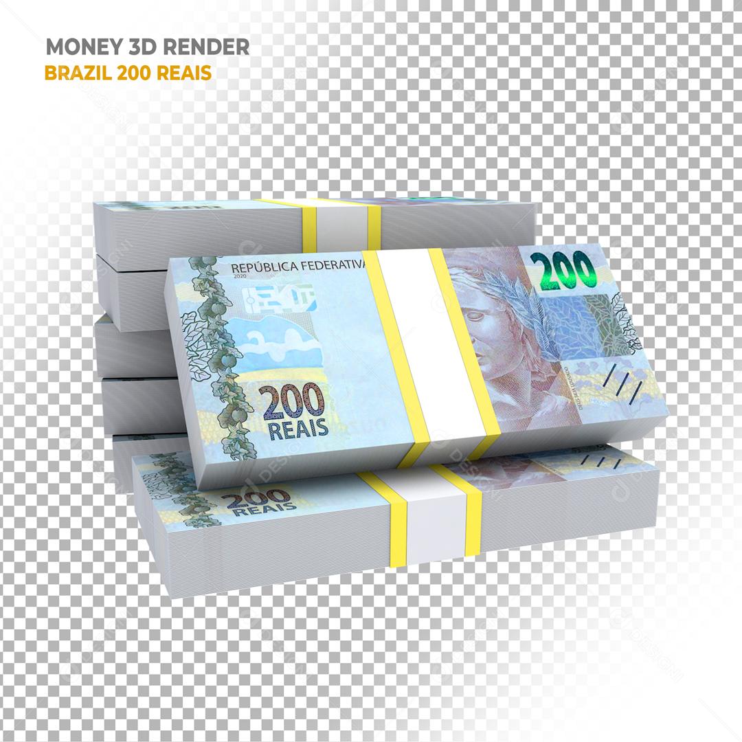 Sete Maço de Notas de 200 Reais Elemento 3D Para Composição PSD