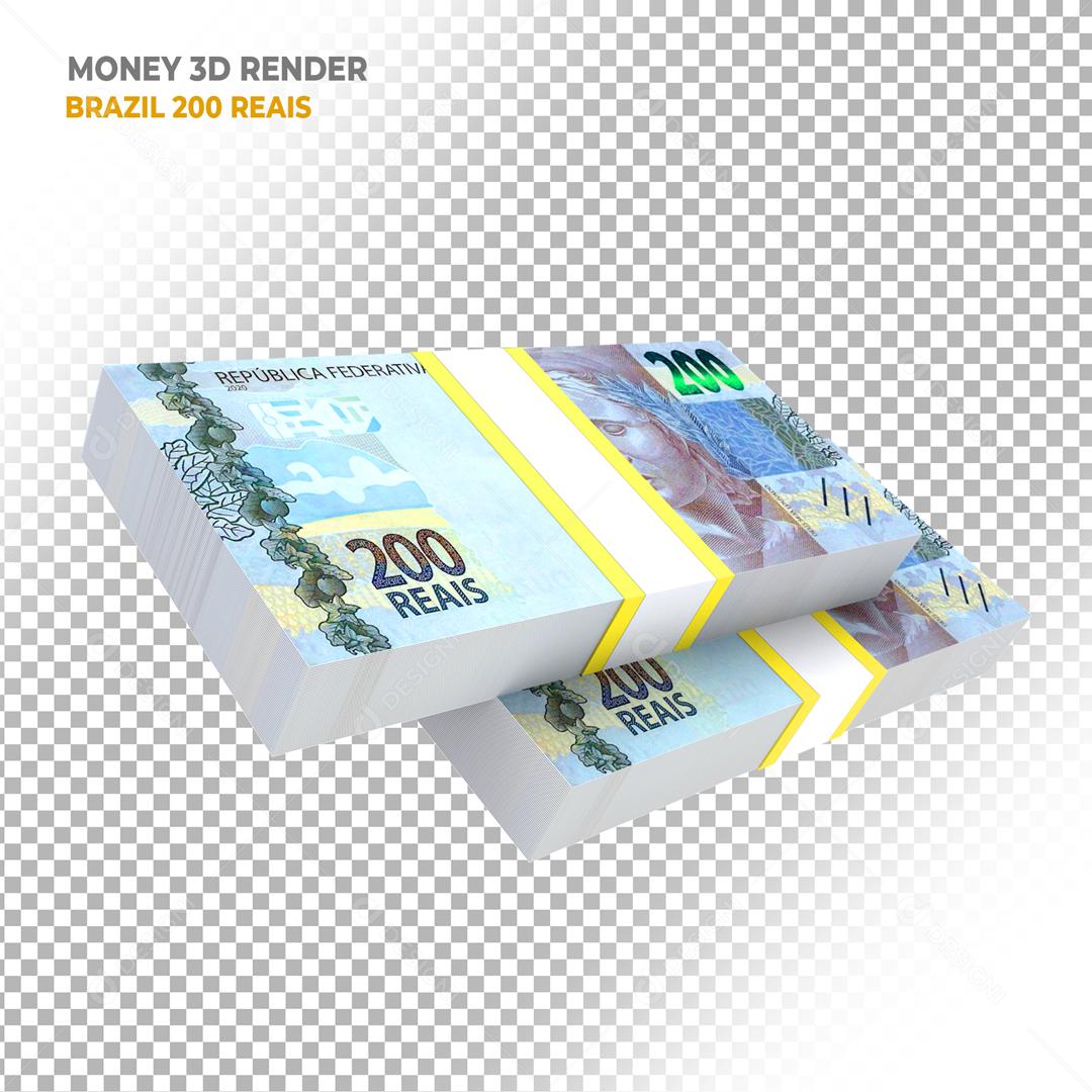 Dois Maço de Notas de 200 Reais Elemento 3D Para Composição PSD