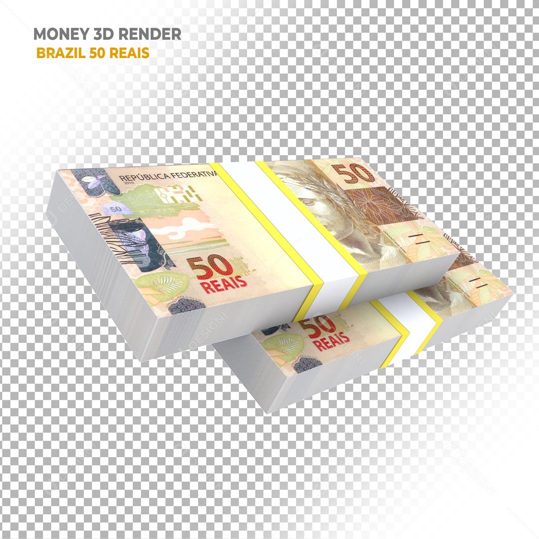 Dois Maço de Notas de 50 Reais Elemento 3D Para Composição PSD
