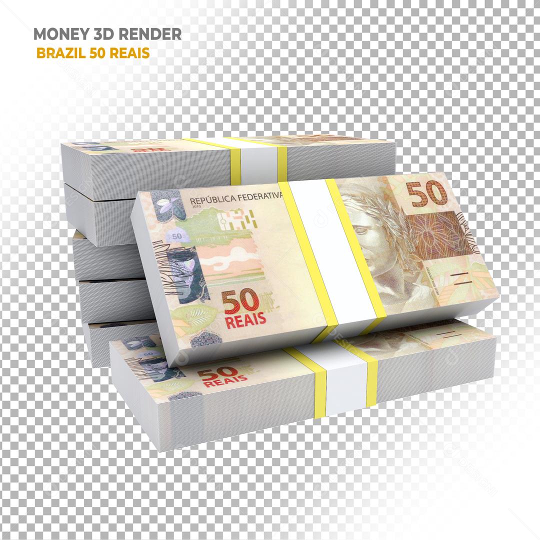 Sete Maço de Notas de 50 Reais Elemento 3D Para Composição PSD