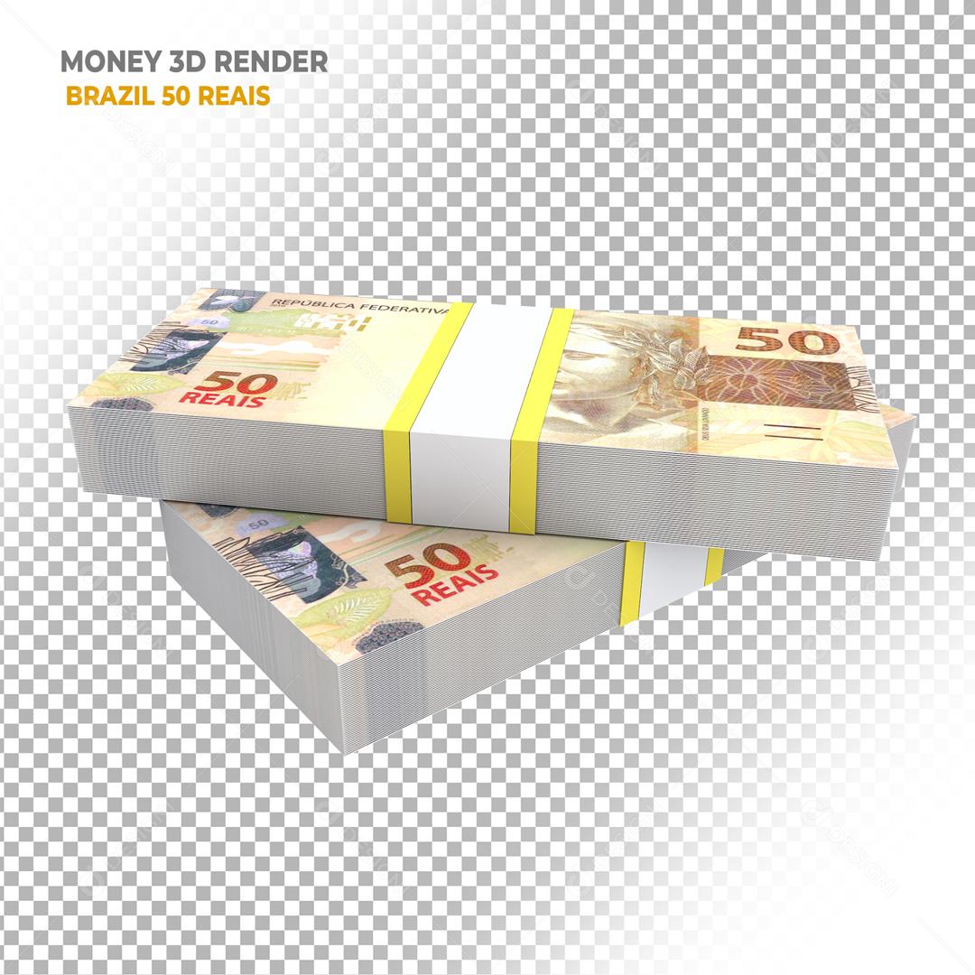 Dois Maço de Notas de 50 Reais Elemento 3D Para Composição PSD