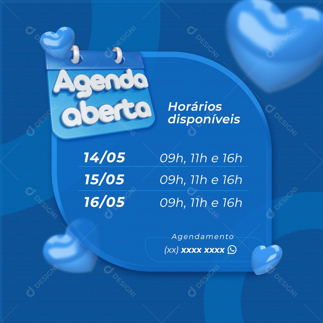 Agenda Aberta Horários De Funcionamento Social Media PSD Editável