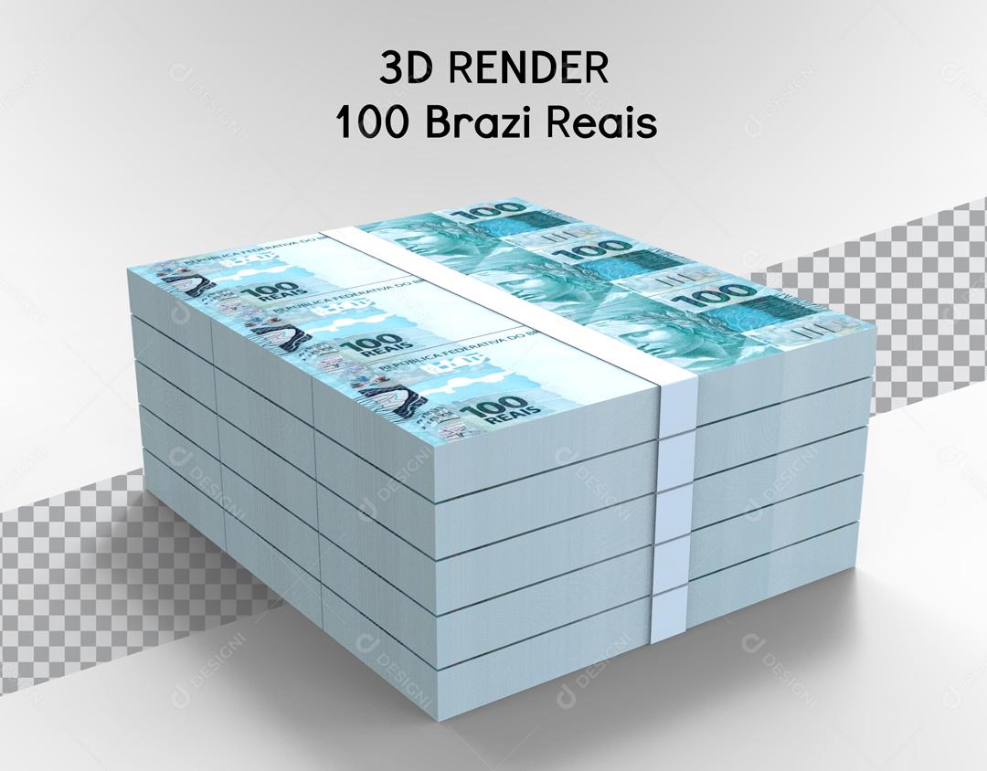 Uma Pilha com Maços de notas de 100 Reais Elemento 3D Para Composição PSD