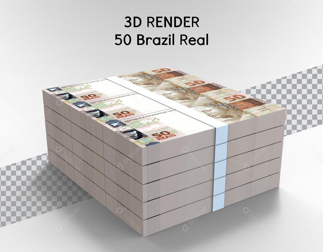 Uma Pilha com Maços de notas de 50 Reais Elemento 3D Para Composição PSD