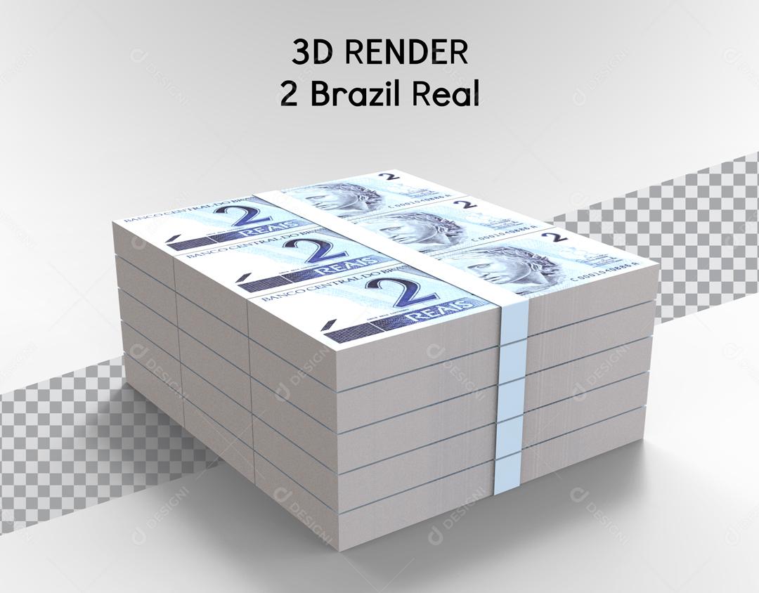 Uma Pilha com Maços de notas de 2 Reais Elemento 3D Para Composição PSD