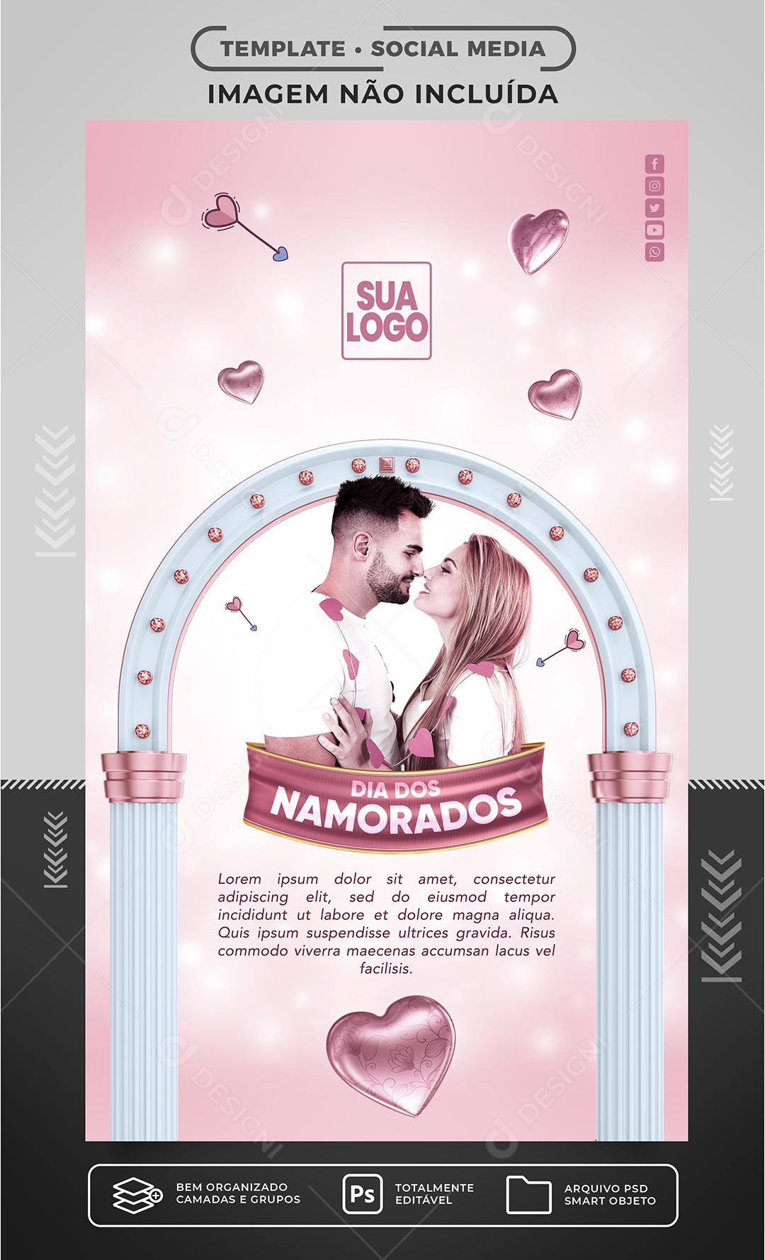 Story Cartão de Banner Feliz Dia dos Namorados Social Media PSD Editável