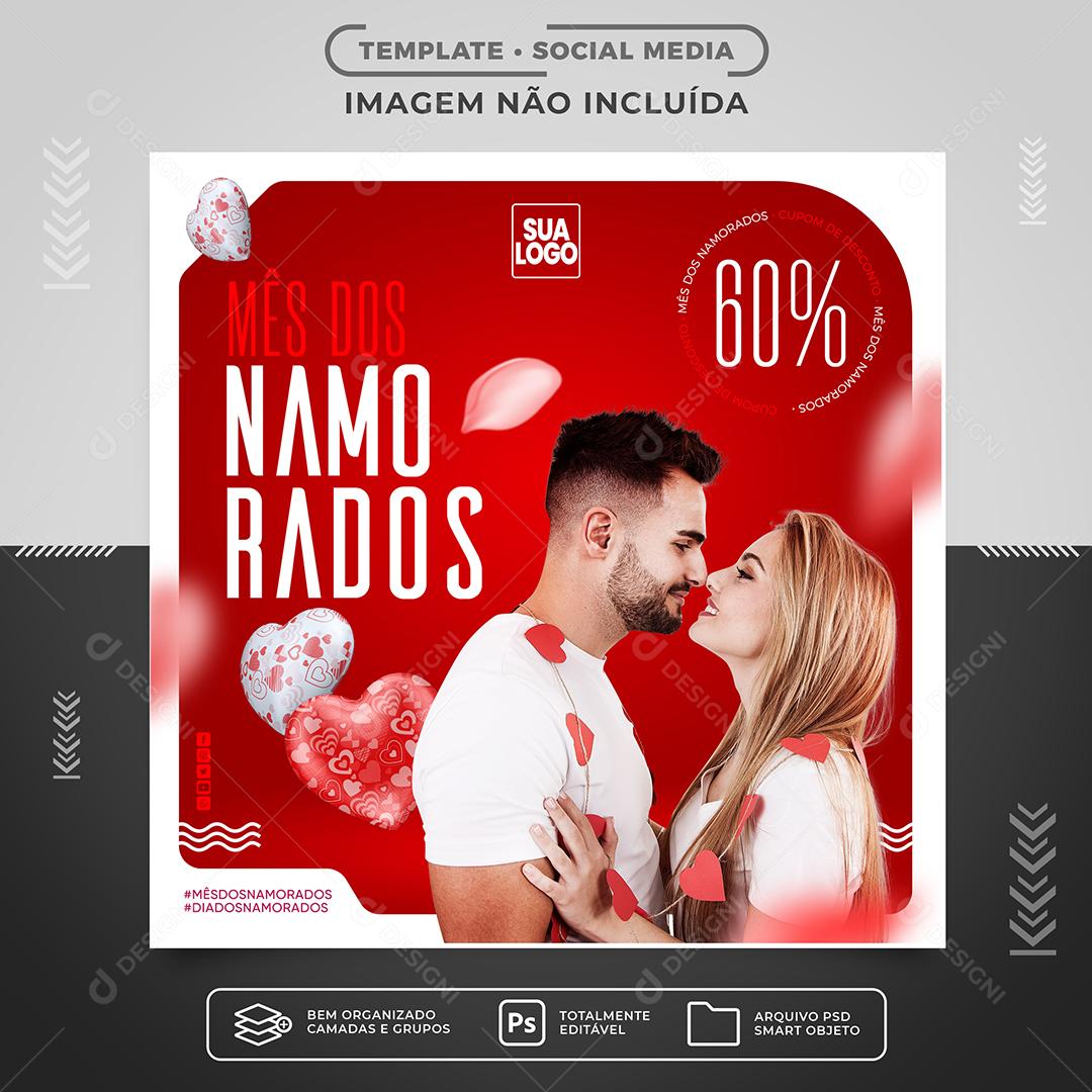 Social Media Promoção do mês dos namorados com até 60% de desconto PSD Editável