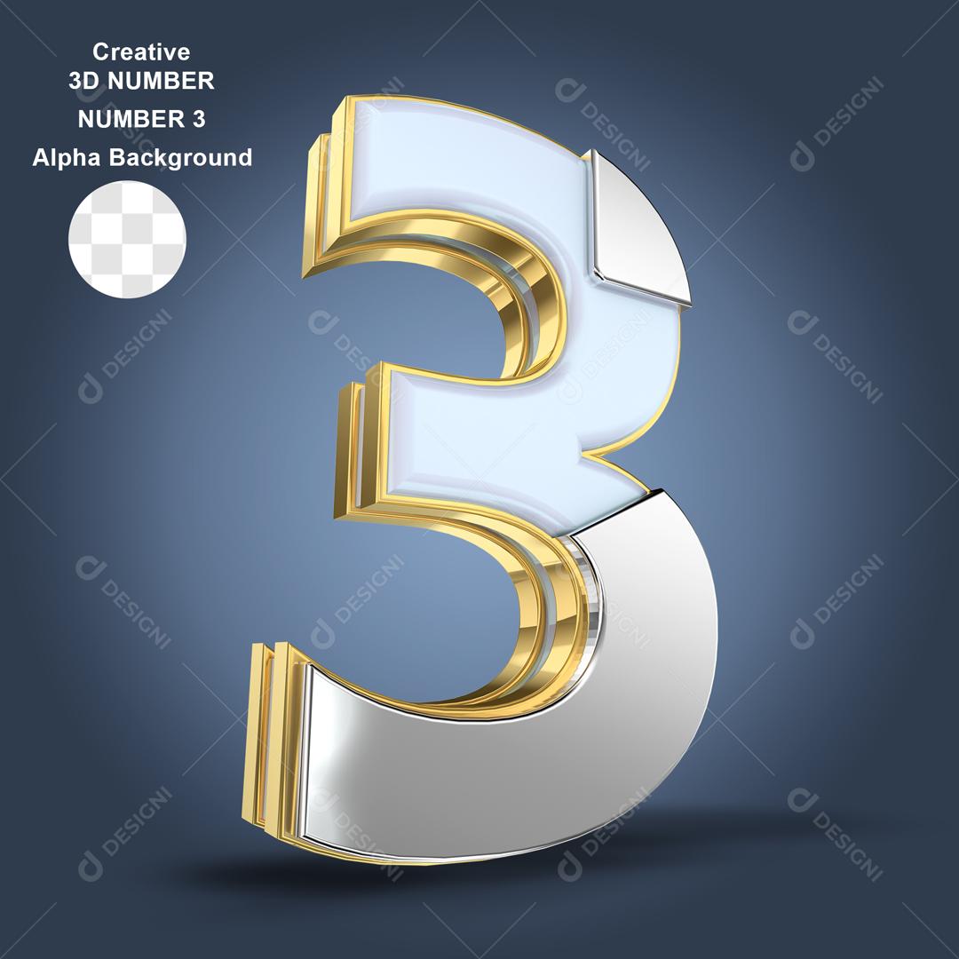 Número 3D 3 Para composição PSD