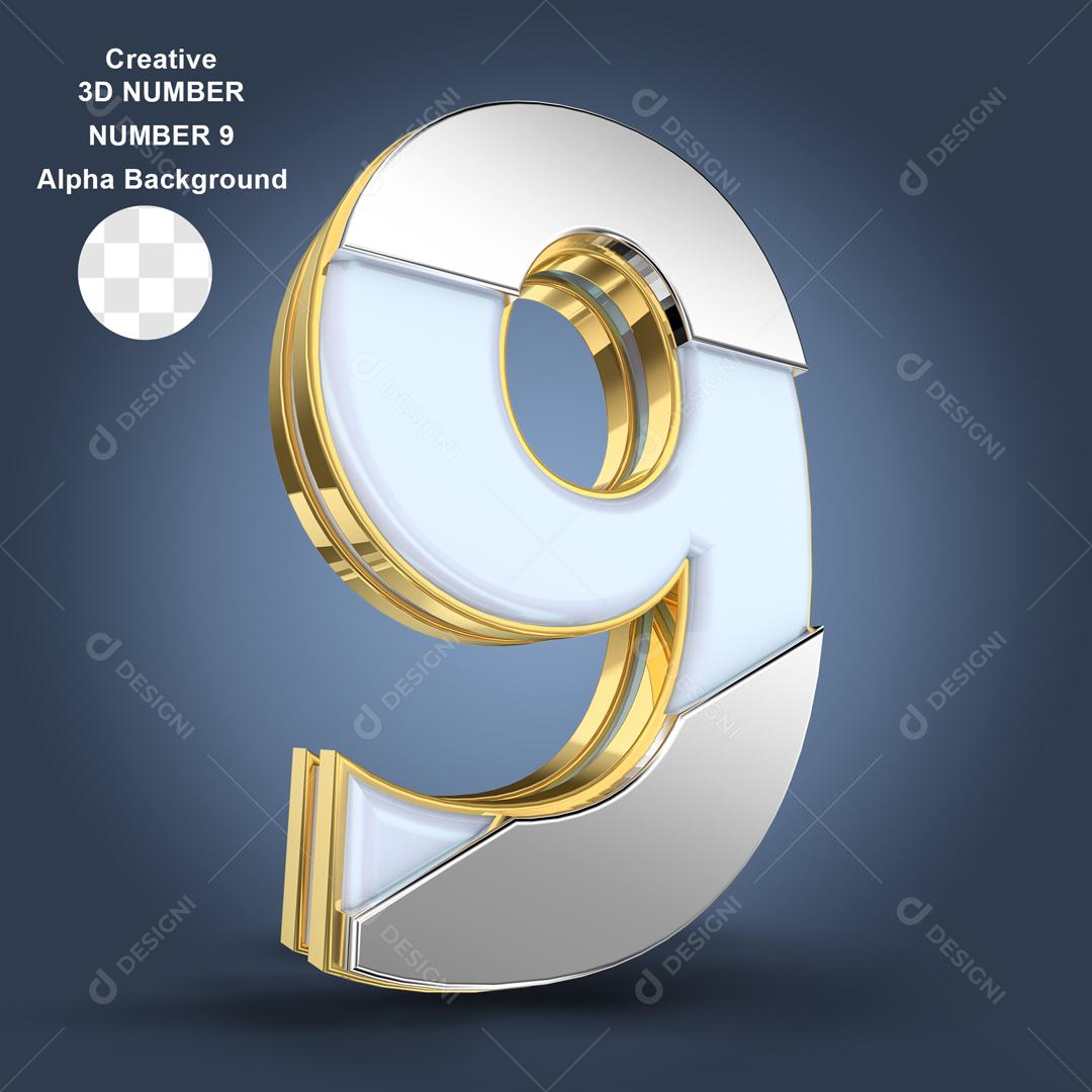 Número 3D 9 Para composição PSD