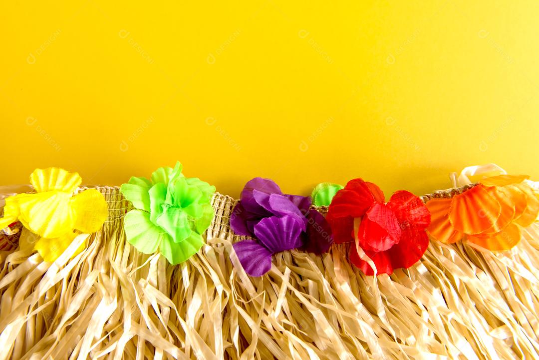 Palhas Com flores coloridas sobre fundo Amarelo carnaval brasileiro