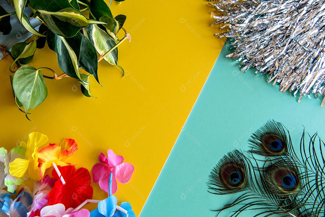 Conceito de festa de carnaval, fundo verde e amarelo.