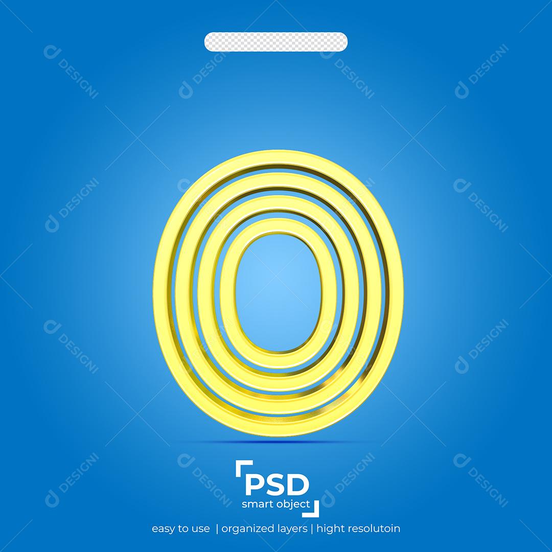 Número 3D 0 Dourado Efeito Quatro Linha Para composição PSD