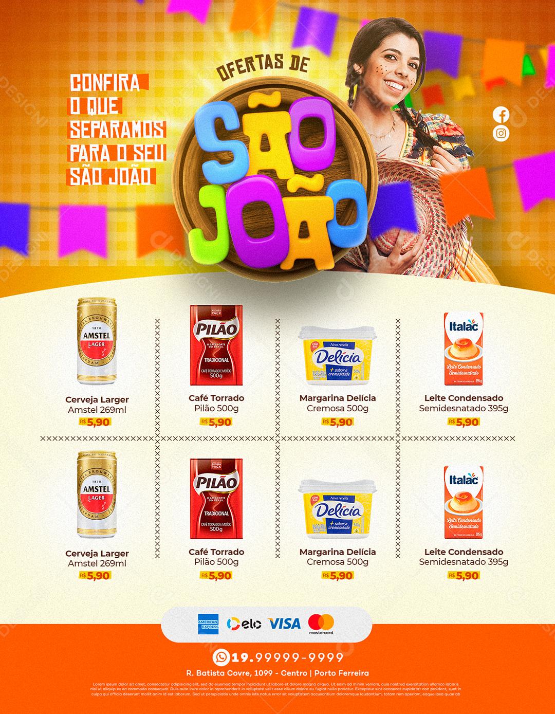 Social Media Encarte Ofertas de São João Produtos Supermercados PSD Editável