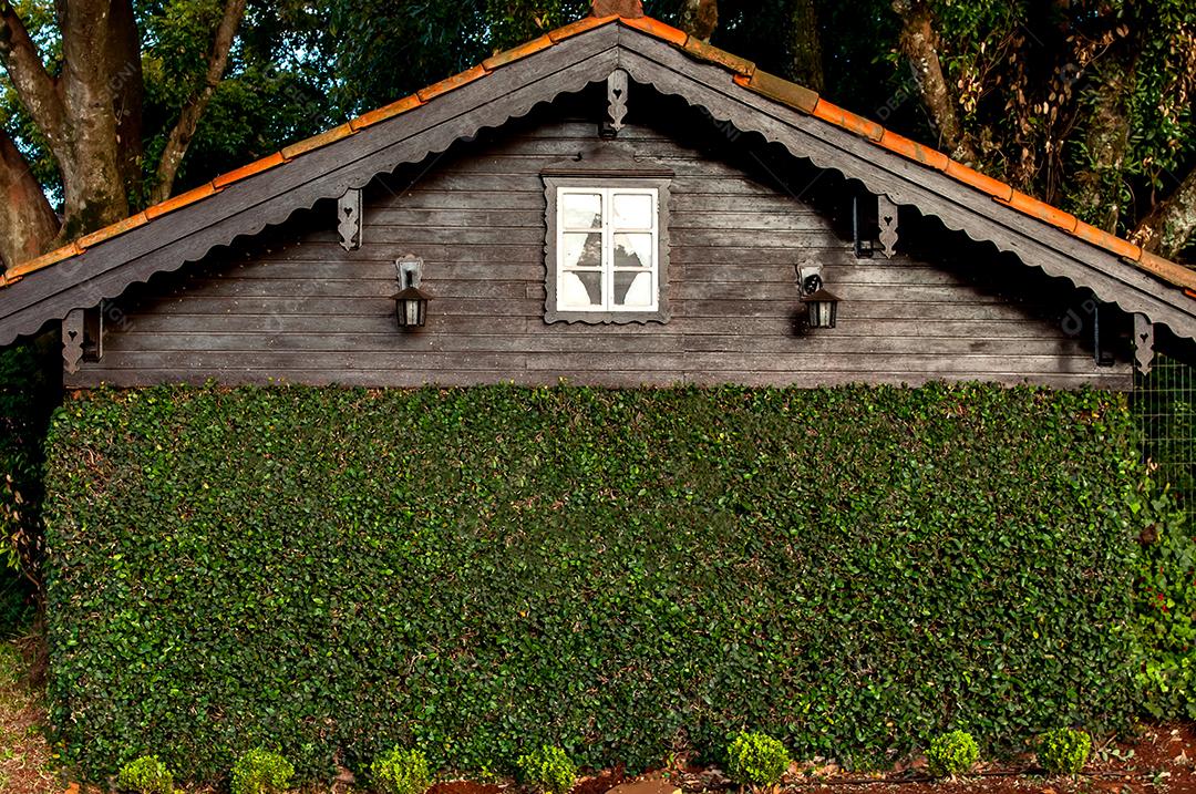 Casa de madeira com parede verde, casa de campo rústica