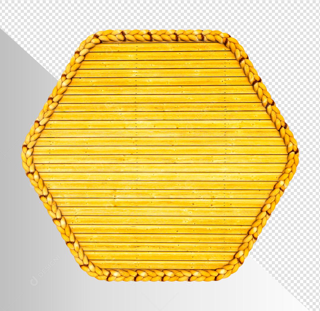 Elemento 3D Hexágono Dourado de Madeira e Bambu Para Composição PSD