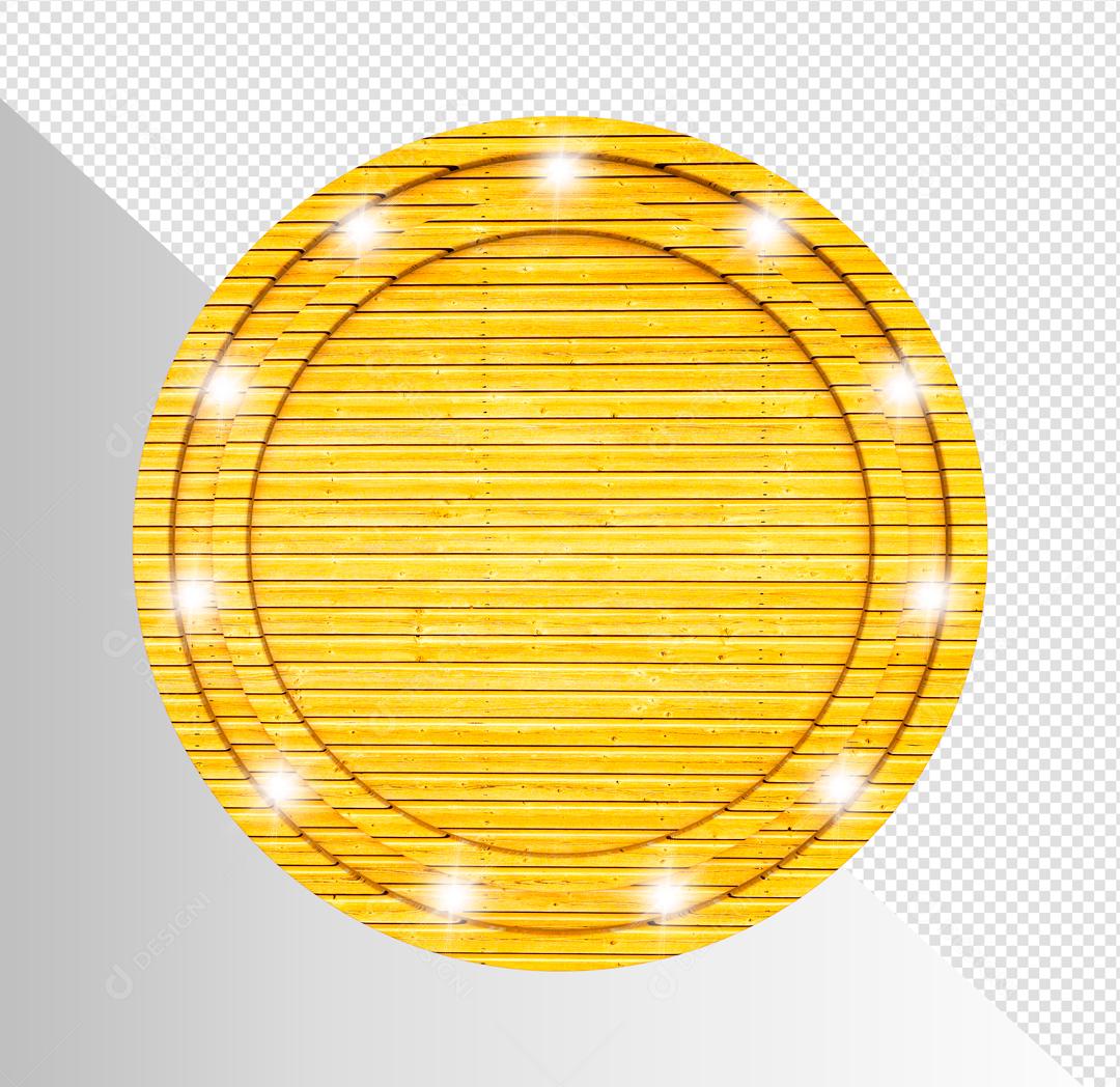 Círculo 3D de Madeira Dourado com Luz Elemento Para Composição PSD