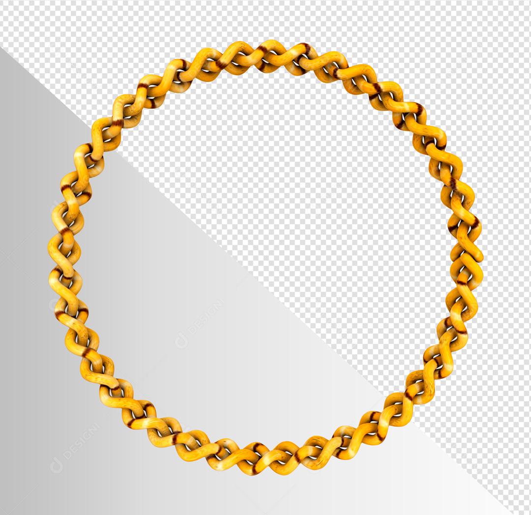 Elemento 3D Círculo Dourado de Bambu para Composição PSD