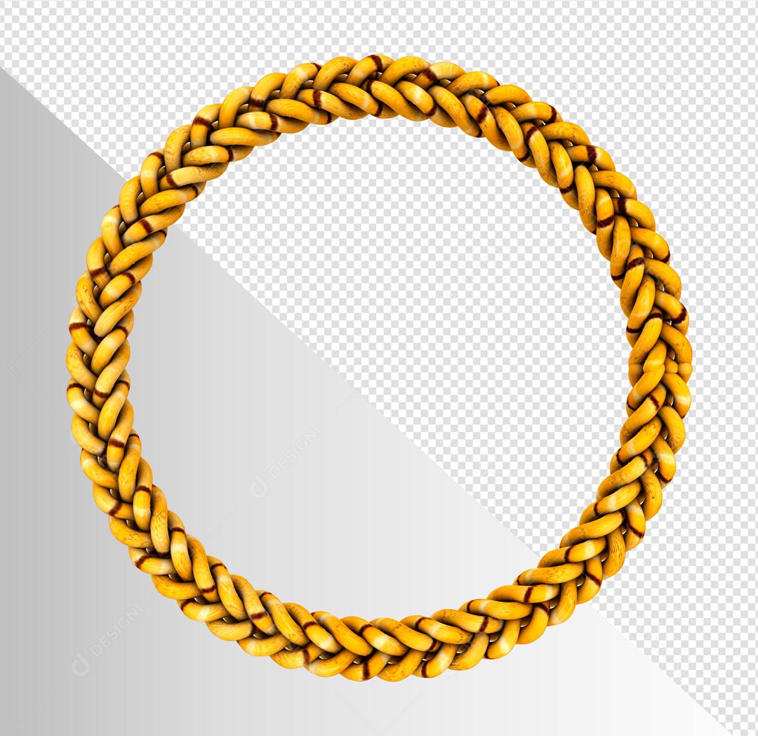 Elemento 3D Círculo Dourado de Bambu para Composição PSD