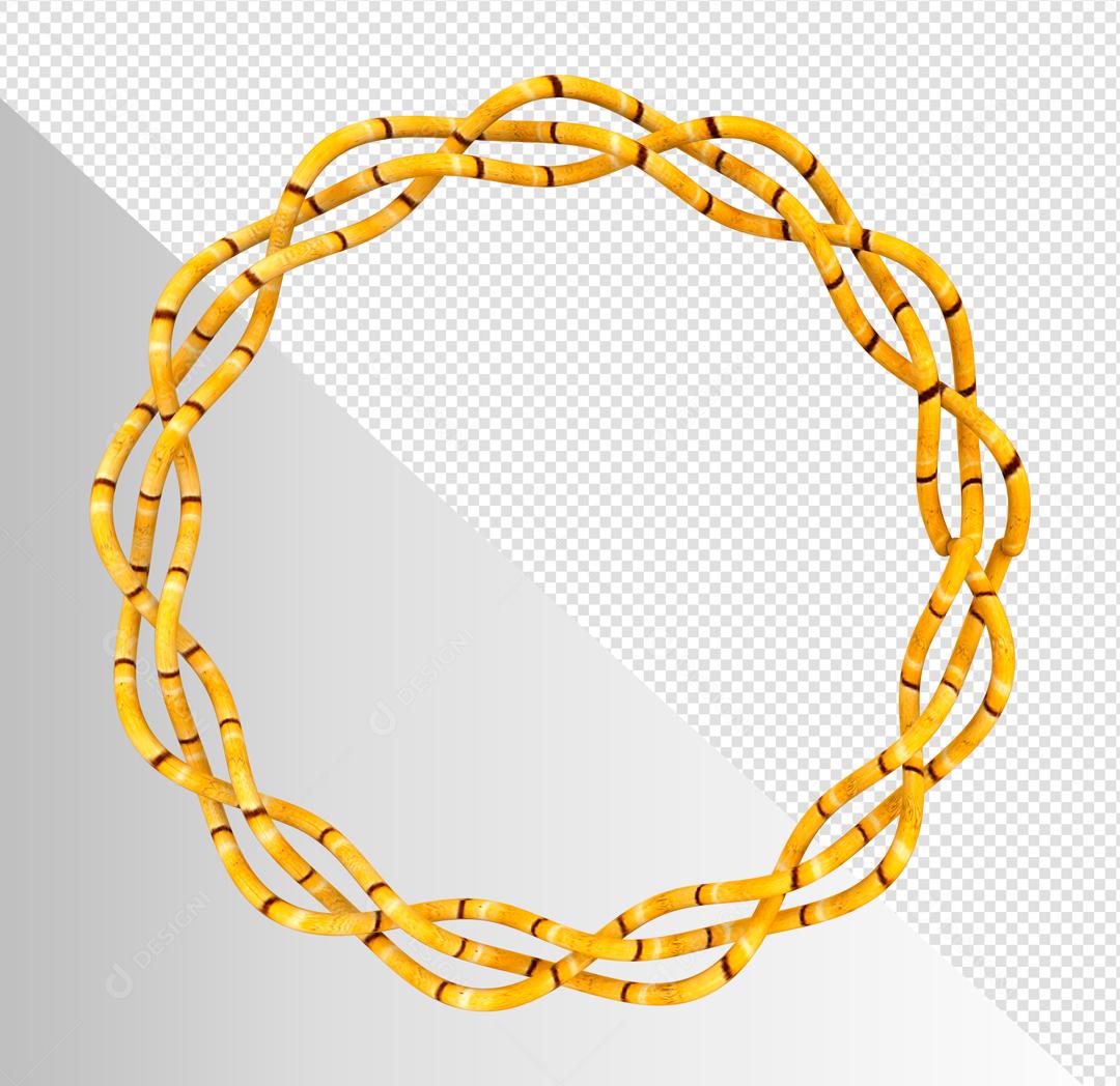 Elemento 3D Círculo Dourado de Bambu para Composição PSD