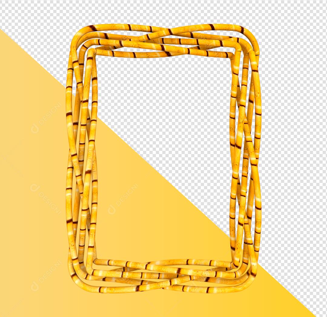 Elemento 3D Retângulo Dourado de Madeira Para Composição PSD