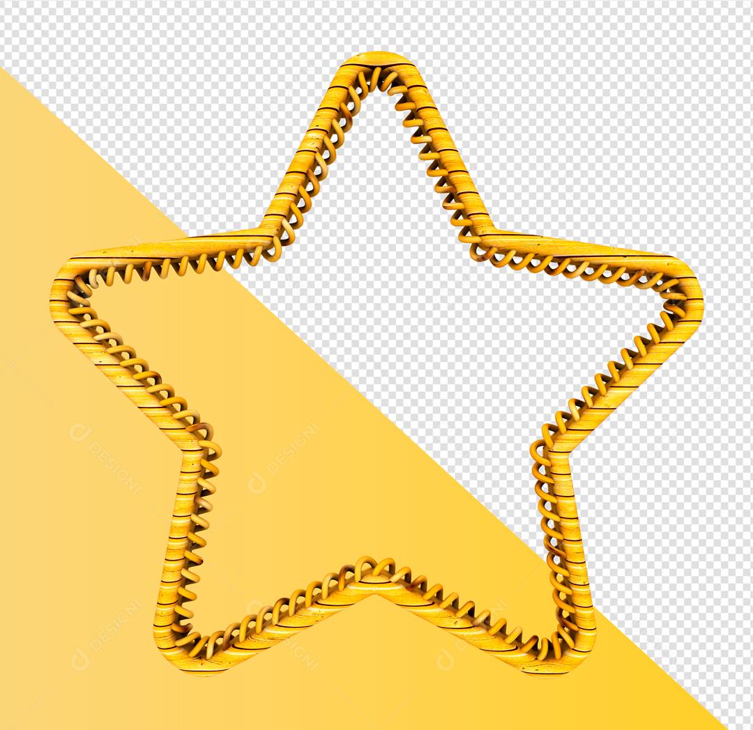 Estrela Dourada de Madeira Elemento 3D Para Composição PSD