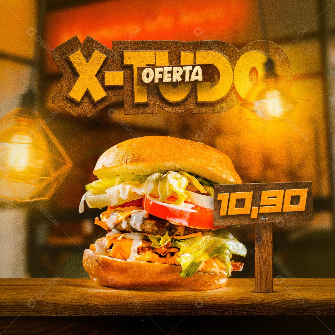 Post Hamburgueria Hambúrguer X Tudo Social Media PSD Editável