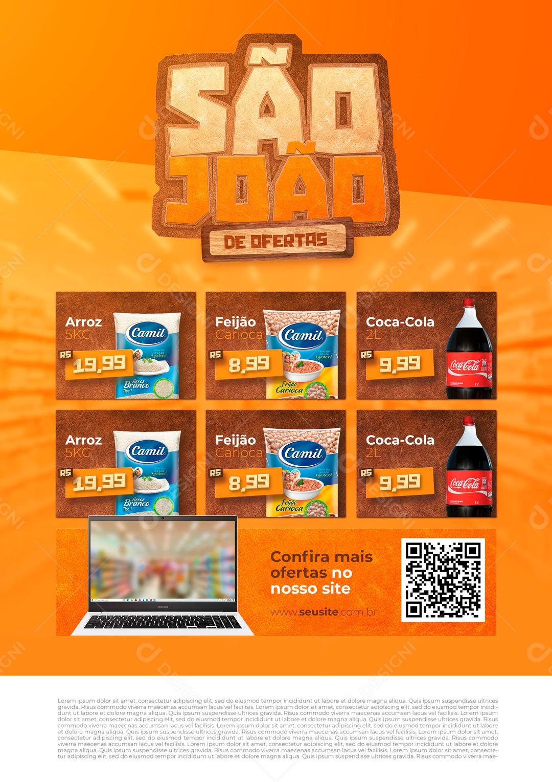 Social Media Encarte São João de Ofertas Produtos Supermercados PSD Editável