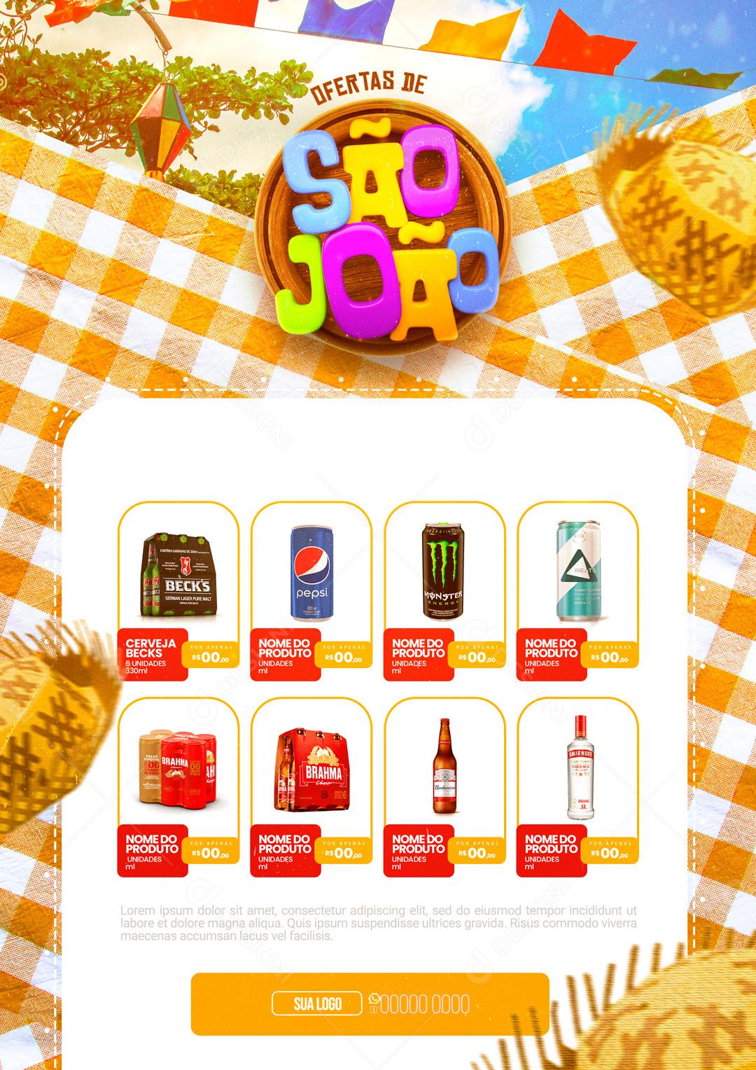 Social Media Encarte Ofertas São João de Produtos Supermercados PSD Editável