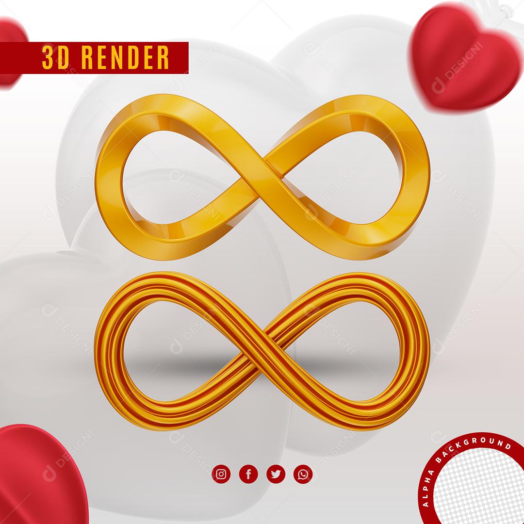 Infinito Dourado 3D Elemento para Composição PSD