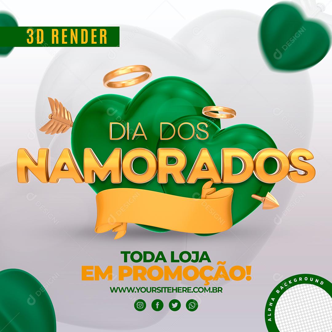 Toda loja com Desconto Dia Dos Namorados Verde Social Media PSD Editável