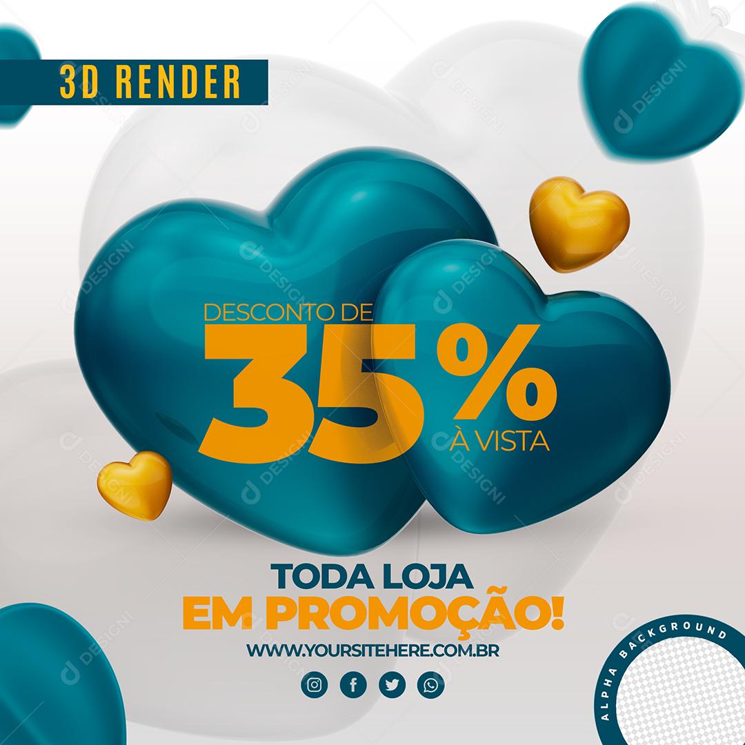 Social Media Toda loja com Desconto de 35% a Vista Dia Dos Namorados Azul PSD Editável