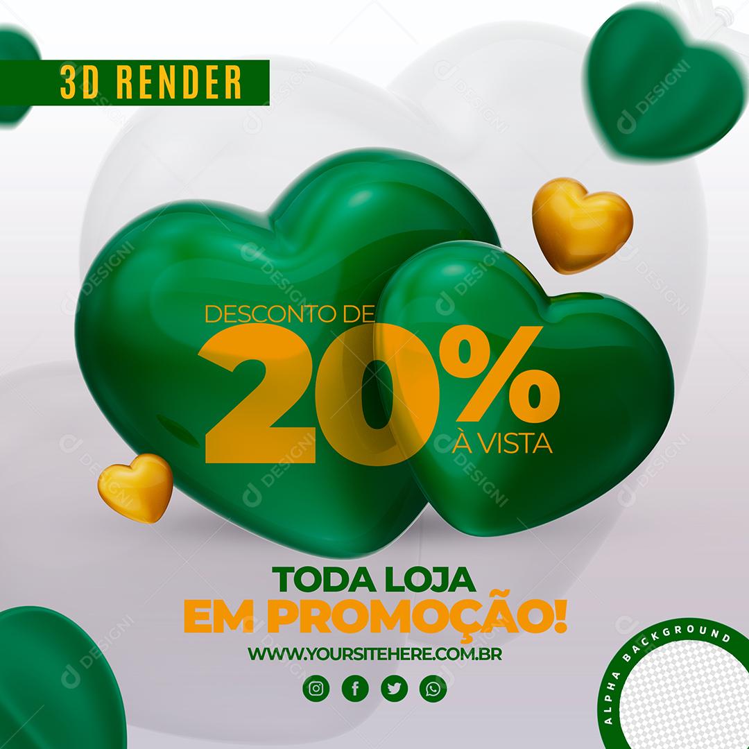 Social Media Toda loja com Desconto de 20% a Vista Dia Dos Namorados Verde PSD Editável