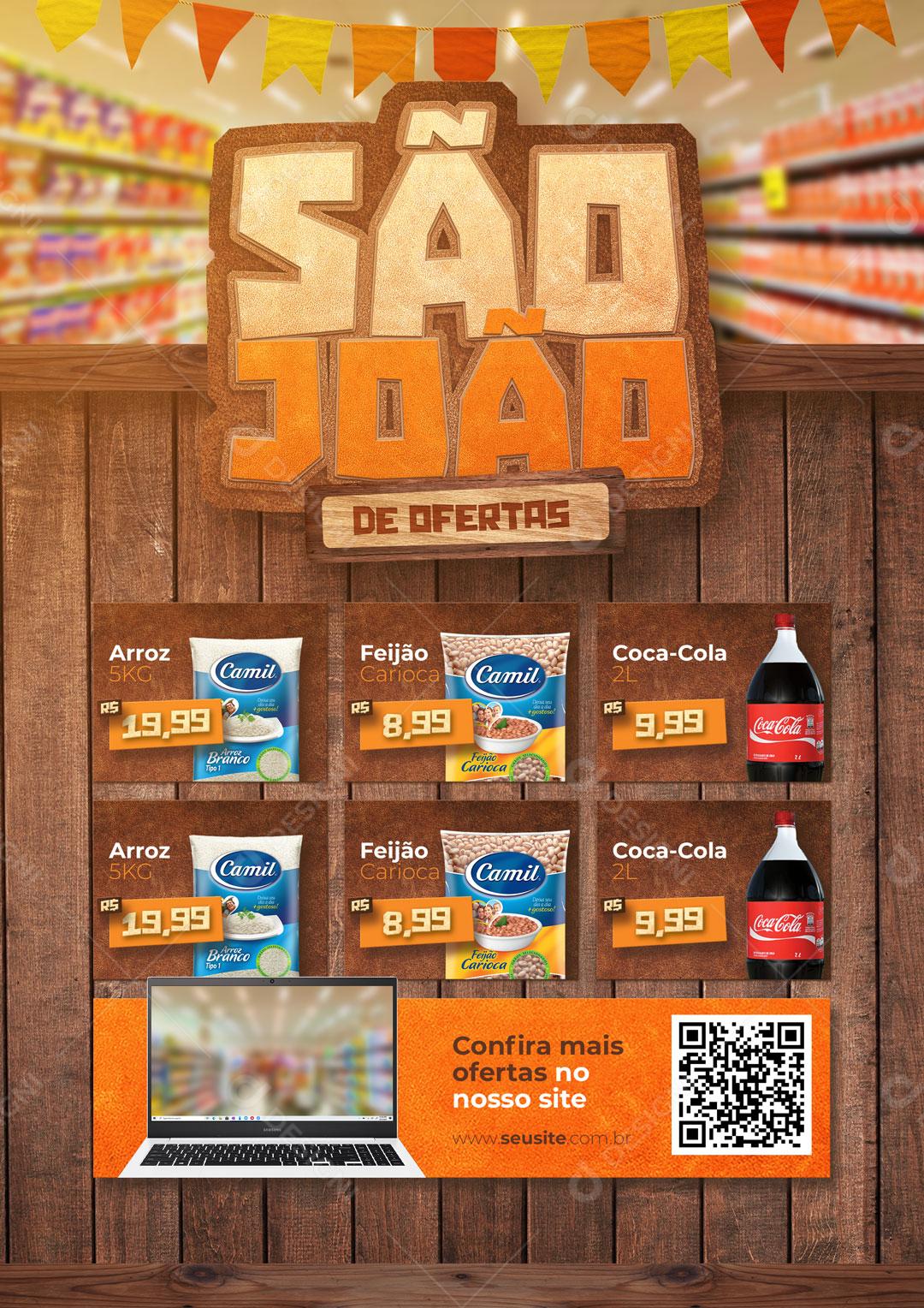 Social Media Encarte São João de Ofertas Produtos Supermercados PSD Editável