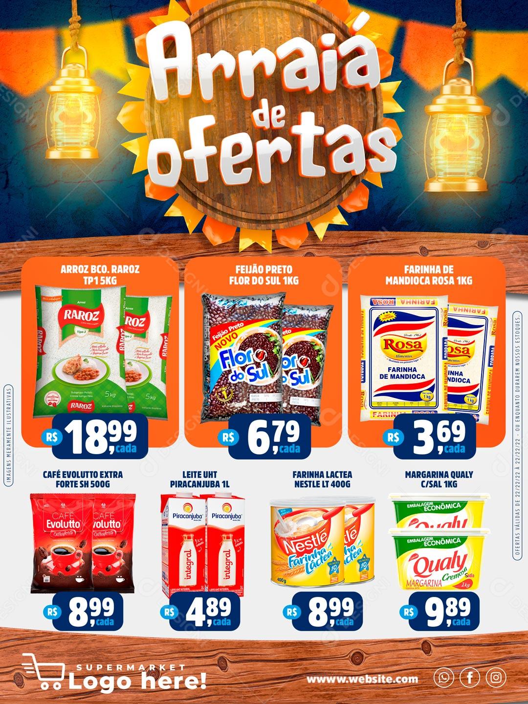 Encarte Promoção Arraiá de Ofertas Social Media PSD Editável