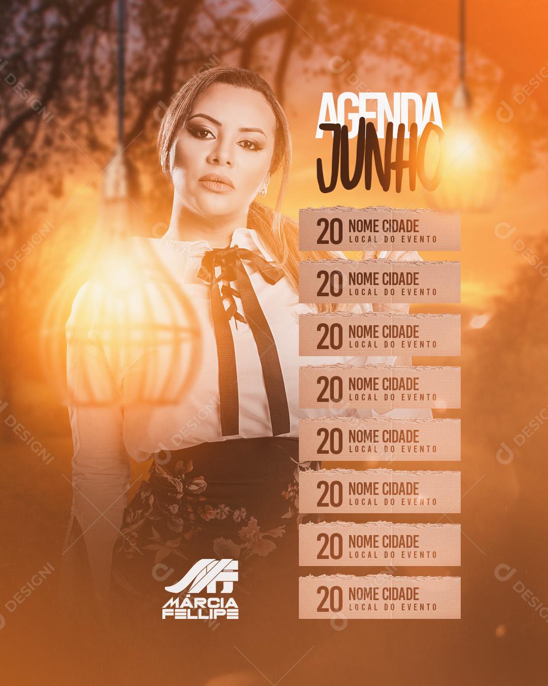 Flyer Agenda Junho Márcia Felipe Social Media PSD