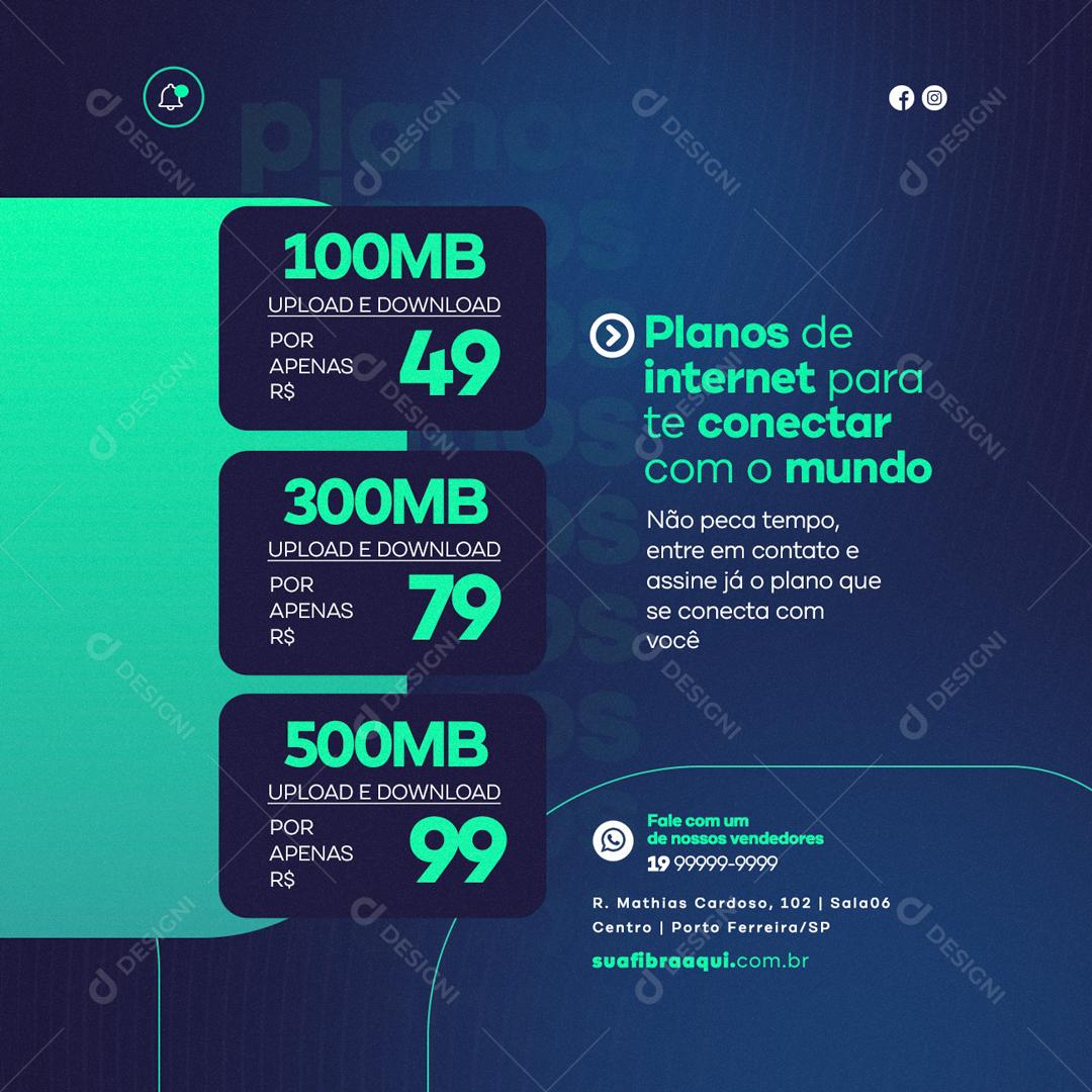 Social Media Planos de Internet para te Conectar com o Mundo Provedor de Internet PSD Editável