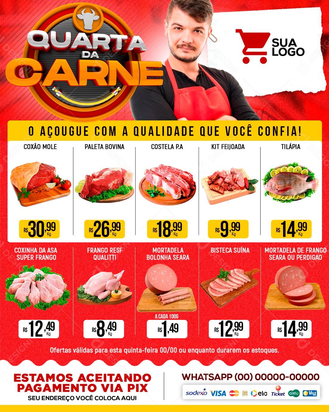 Encarte Quarta Da Carne Promoção Açougue Social Media PSD Editável