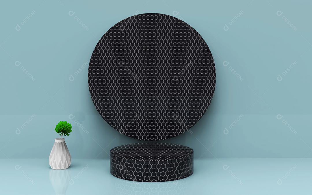 Cenário Azul com Podium Preto 3D Elemento para Composição PSD