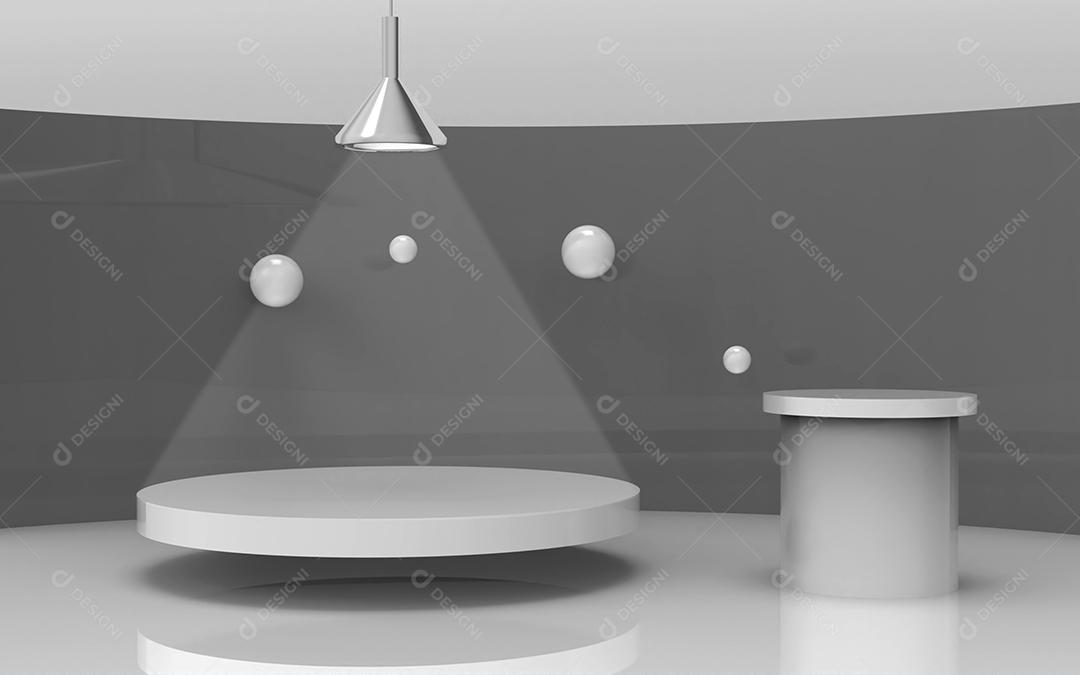 Cenário Cinza Com Podium Azul 3D Elemento Para Composição PSD