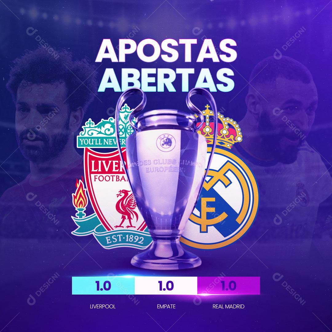 Final Champions League Real Madrid x Liverpool Apostas Abertas Social Media PSD Editável