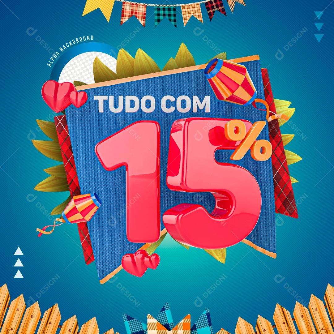 Selo 3D 15% De Descontos Promoção São João PNG